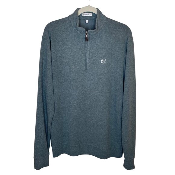 Peter Millar Quarter Zip Blue/Grey Mock Neck Sweater, L